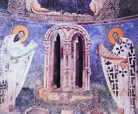 Служба святых отцов (Поклонение Жертве). Роспись ц. вмч. Георгия в Курбинове. 1191 г. Фрагмент
