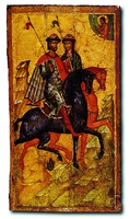 Святые Борис и Глеб. Икона из Успенского собора Московского Кремля. 1340 г. (ГТГ)