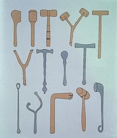 Молоточки, используемые для бил в афонских (1–10) иметеорских (11–12) мон-рях (Anoyanakis. P. 101)