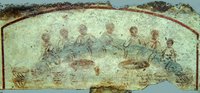 Христианская трапеза. Роспись катакомб Каллиста в Риме. 1-я пол. III в.