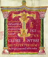 Раздел канона мессы «Te igitur» из Сакраментария. Германия. Х в. (Colon. Dombibl. 88. Fol. 26r)