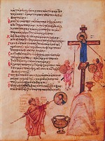 Распятие Христа (вверху). Еретики замазывают известью изображение Христа (внизу). Миниатюра из Хлудовской Псалтири. XI в. (Л. 67)