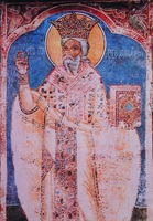 Свт. Григорий Великий. Роспись ц. вмч. Георгия мон-ря Воронец, Румыния. Ок. 1504 г.