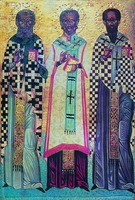 Святители Григорий Богослов, Иоанн Златоуст и Василий Великий. Икона. XVI-XVII вв. Велико-Тырново