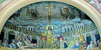 Символы евангелистов. Христос и апостолы. Мозаика конхи апсиды ц. Санта-Пуденциана в Риме. Ок. 400 г.