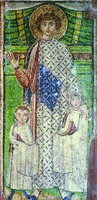 Неизв. святой (вмч. Димитрий?) с детьми. Мозаика базилики вмч. Димитрия в Фессалонике. сер. VII в.