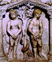 Грехопадение. Фрагмент барельефа саркофага Юния Басса. 359 г. (Музеи Ватикана)