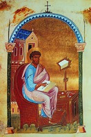 Евангелист Лука. Миниатюра из Евангелия. Нач. XIV в. (Laur. A15. Fol. 197v)