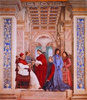 Папа Сикст IV назначает Платину префектом Ватиканской библиотеки. (Пинакотека, Ватикан) XV в. Худож. Мелоццо да Форли