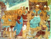 Иисус Христос перед Каиафой. Роспись ц. Богоявления в Ярославле. 1692 г.