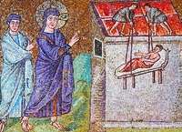 Исцеление расслабленного. Мозаика ц. Сант-Апполинаре Нуово в Равенне. До 526 г.