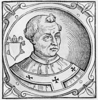 Св. Адриан III, папа Римский. Гравюра (Sacchi P. Vitis pontificum. 1626)