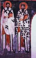 Евсевий, еп. Моравичский, и Евстафий, архиеп. Сербский. Роспись ц. св. Ахиллия. 1296 г.