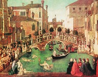 Чудо св. Креста у моста Сан-Лоренцо. Кон. XV — нач. XVI в. Худож. Дж. Беллини (Галерея Академии. Венеция). Фрагмент