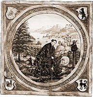 Галл падает в терновник. Миниатюра из Жития св. Галла Каспара Хартли. 1562 (Санкт-Галленю Stadtbibl. Sang. 542. Fol. 439)